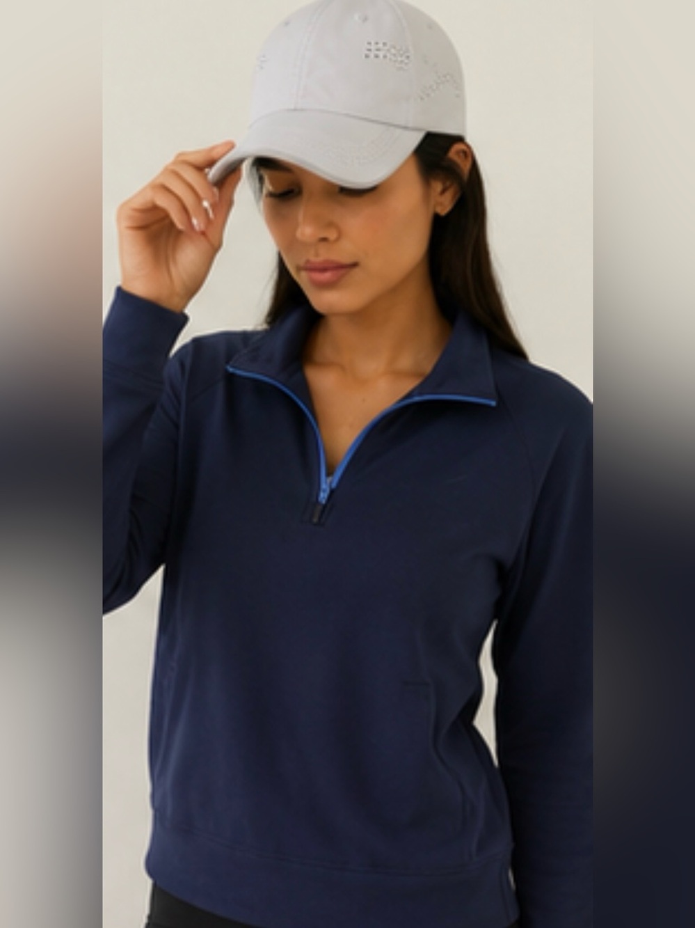 J. McLaughlin Navy Half-Zip Pullover with Blue Zip Trim